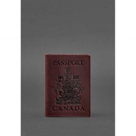 Кожаная обложка для паспорта с канадским гербом бордовая Crazy Horse, фото 1