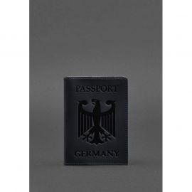 Кожаная обложка для паспорта с гербом Германии темно-синяя Crazy Horse, фото 1