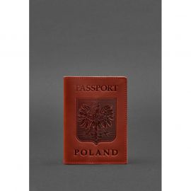 Кожаная обложка для паспорта с польским гербом коралл Crazy Horse, фото 1