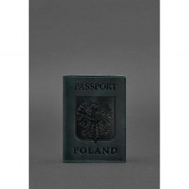 Кожаная обложка для паспорта с польским гербом зеленая Crazy Horse, фото 1