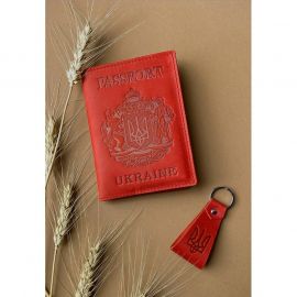 Подарочный набор кожаных аксессуаров с украинской символикой коралл, фото 1