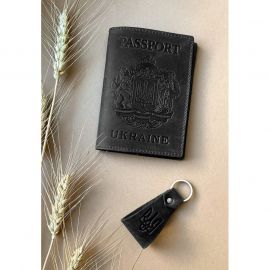 Подарочный набор кожаных аксессуаров с украинской символикой черный, фото 1