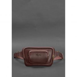 Кожаная поясная сумка-бананка Трапеция бордовая, фото 1