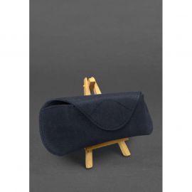 Кожаный чехол для очков с клапаном на магните Синий Crazy Horse, фото 1