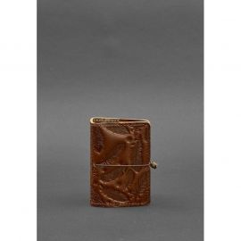 Женский кожаный кард-кейс 7.0 светло-коричневый с перьями, фото 1