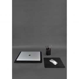 Набор для рабочего стола из натуральной кожи 1.0 черный краст, фото 1