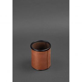 Стакан для ручек в кожаном чехле светло-коричневый Crazy Horse, фото 1