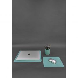 Набор для рабочего стола из натуральной кожи 1.0 бирюзовый краст, фото 1