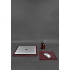 Набор для рабочего стола из натуральной кожи 1.0 бордовый краст, фото 1