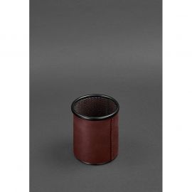 Стакан для ручек в кожаном чехле бордовый Crazy Horse, фото 1