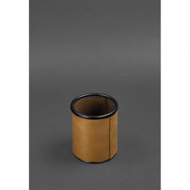 Стакан для ручек в кожаном чехле желтый Crazy Horse, фото 1