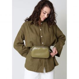 Женская кожаная сумка поясная/кроссбоди Holly оливковая, фото 1