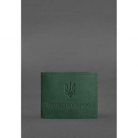 Кожаная обложка для разрешения на оружие зеленая Crazy Horse, фото 1