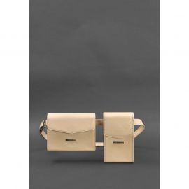 Набор женских кожаных сумок Mini поясная/кроссбоди светло-бежевый, фото 1