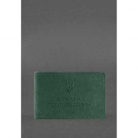 Кожаная обложка на удостоверение Государственной налоговой службы зеленая Crazy Horse, фото 1