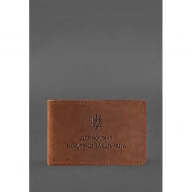 Кожаная обложка на удостоверение Государственной налоговой службы светло-коричневая Crazy Horse, фото 1