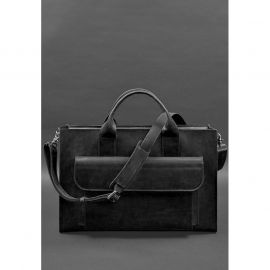 Кожаная сумка для ноутбука и документов Универсальная черная Crazy Horse, фото 1