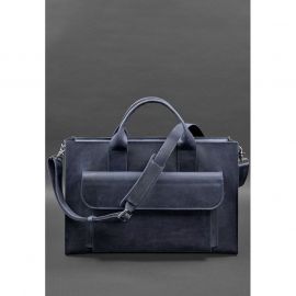 Кожаная сумка для ноутбука и документов Универсальная синяя Crazy Horse, фото 1