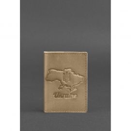 Кожаная обложка для паспорта с картой Украины светло-бежевая, фото 1