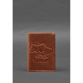 Кожаная обложка для паспорта с картой Украины светло-коричневый Crazy Horse, фото 1