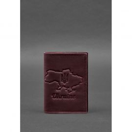 Кожаная обложка для паспорта с картой Украины бордовый Crazy Horse, фото 1