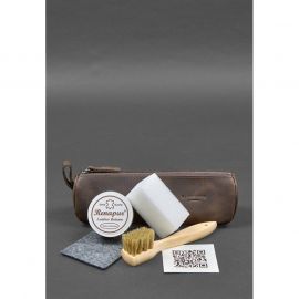 Набор для ухода за кожаными изделиями в кожаном чехле темно-коричневый, фото 1