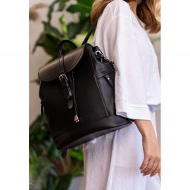 Кожаный женский рюкзак Олсен черный краст, фото 1