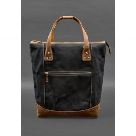 Сумка-рюкзак из канваса и натуральной светло-коричневой кожи, фото 1