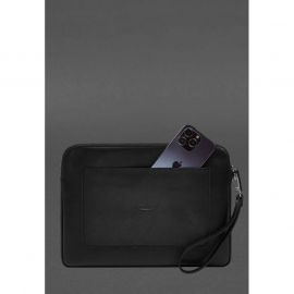 Кожаный чехол для ноутбука на молнии с карманом и петлей на руку Черный, фото 1