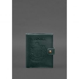 Кожаная обложка-портмоне на паспорт с гербом Украины 25.0 Зеленая, фото 1