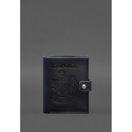 Кожаная обложка-портмоне на паспорт с гербом Украины 25.0 темно-синяя, фото 1