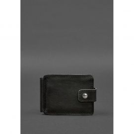 Кожаное портмоне 13.1 зажим с хлястиком черный краст, фото 1