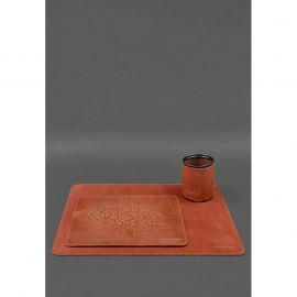 Настольный набор из натуральной кожи 5.0 с картой Украины светло-коричневый Crazy Horse, фото 1