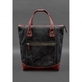 Сумка-рюкзак из канваса и натуральной бордовой кожи, фото 1