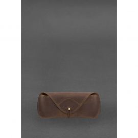 Кожаный чехол для очков с клапаном на резинке Темно-коричневый Crazy Horse, фото 1