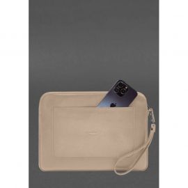 Кожаный чехол для ноутбука на молнии с карманом и петлей на руку Светло-бежевый, фото 1