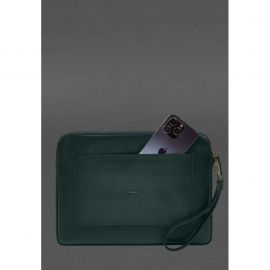 Кожаный чехол для ноутбука на молнии с карманом и петлей на руку Зеленый, фото 1