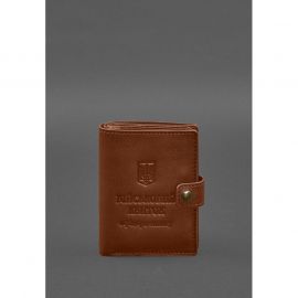 Кожаная обложка-портмоне для военного билета офицера запаса (узкий документ) Светло-коричневый, фото 1