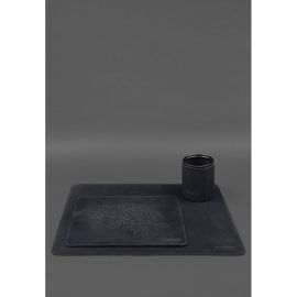 Настольный набор из натуральной кожи 5.0 с картой Украины Синий Crazy Horse, фото 1