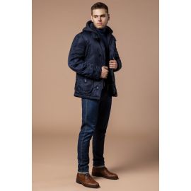 Мужская темно-синяя короткая парка зимняя модель 17197, фото 1