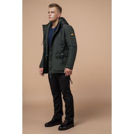 Мужская парка с капюшоном зимняя цвет хаки-темно-серый модель 1533, фото 1