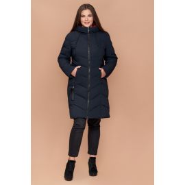 Зимний пуховик женский большого размера цвет темно-синий модель 25695, фото 1