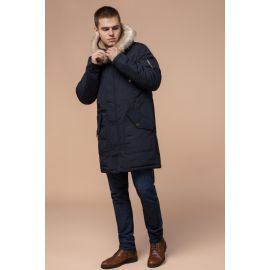 Зимняя парка черно-синяя мужская прямого силуэта модель 91127, фото 1
