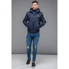 Темно-синий двусторонний бомбер осенне-весенний мужской молодежный модель 32898, фото 1