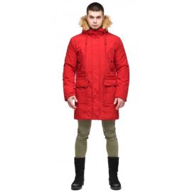 Молодежная мужская красная зимняя парка с карманами модель 25690, фото 1
