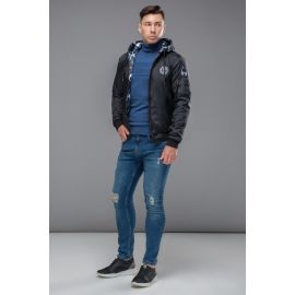 Черный мужской осенне-весенний двусторонний бомбер молодежный модель 32898, фото 1