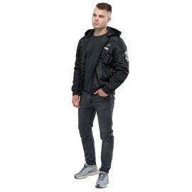 Бомбер молодежный осенне-весенний мужской цвет черный модель 30155, фото 1