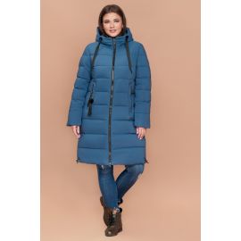 Женский зимний пуховик темно-голубой большого размера модель 25045, фото 1