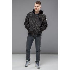 Осенне-весенний молодежный мужской бомбер цвет черный-хаки модель 30155, фото 1