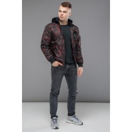 Черно-красный короткий бомбер осенне-весенний мужской молодежный модель 14262, фото 1